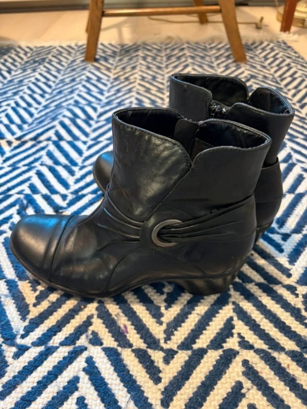 Clarks Black Leather Ankle Booties with Side Buckle